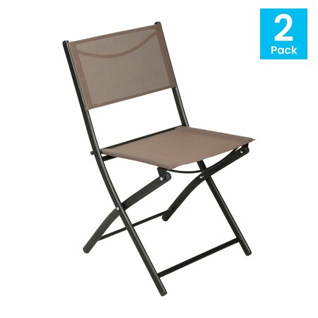Flash Furniture Brazos Folding Chairs w/Brown Flex Comfort Material Backs and Seats and Black Metal Frames, 2PK TLH-SC-097-BRN-02-GG